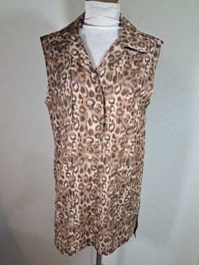 Victor Alfaro Women’s Top Tunic Shirtdress Size Large Leopard Print Sleeveless